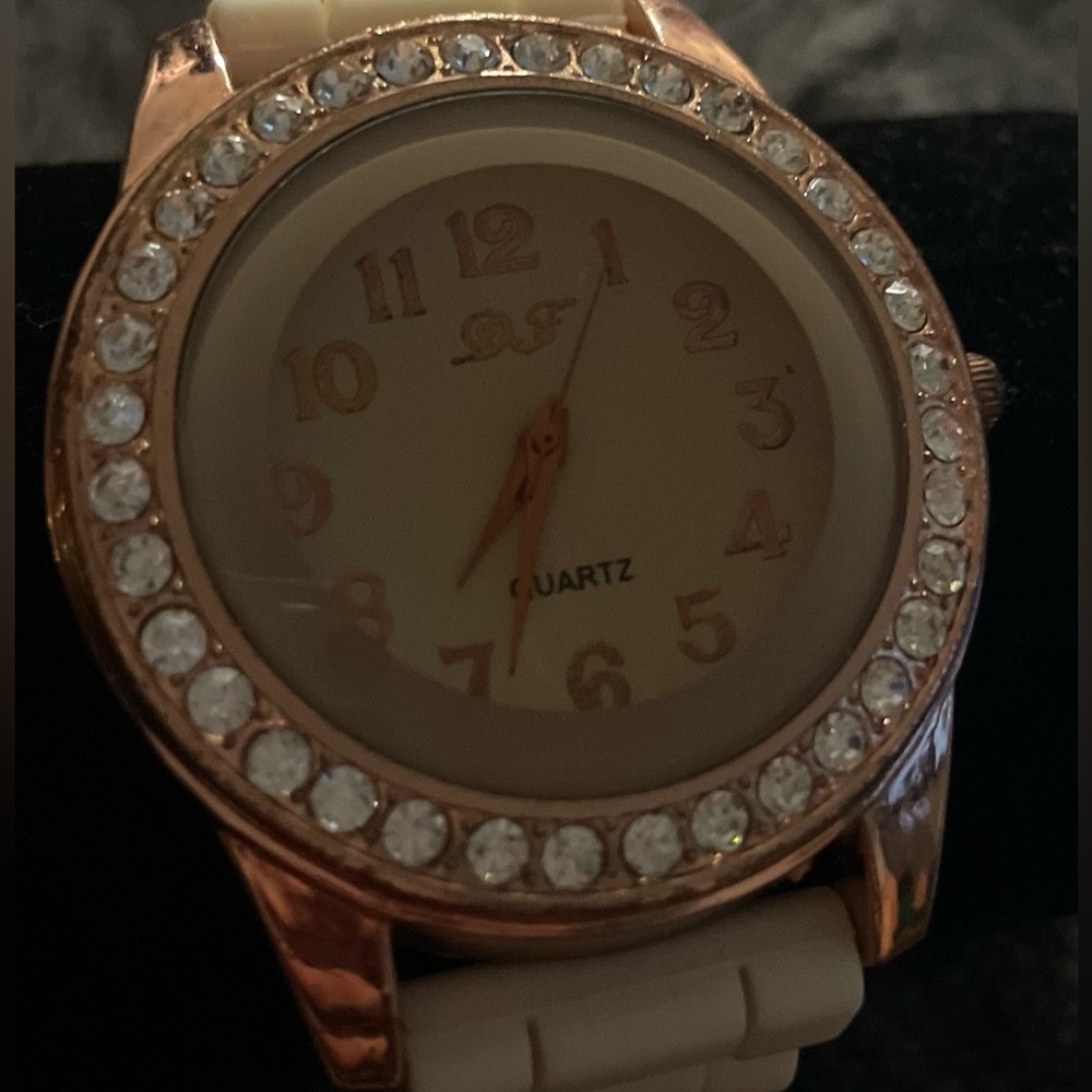 Rose Gold Watch with Cream Silicone band